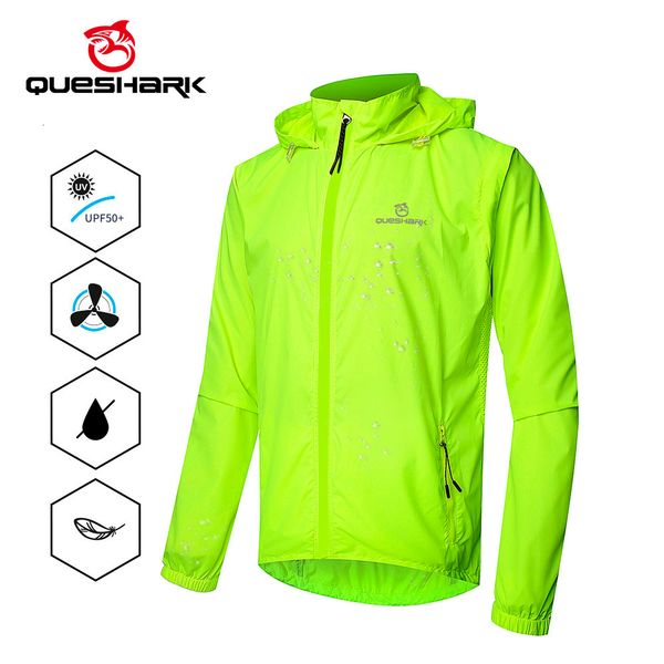 outdoor jackets hoodies queshark men windproof waterproof reflective cycling jacket mtb bicycle long sleeve windbreaker sleeveless vest bike, Blue;black